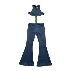 Chan link denim bodysuit two piece